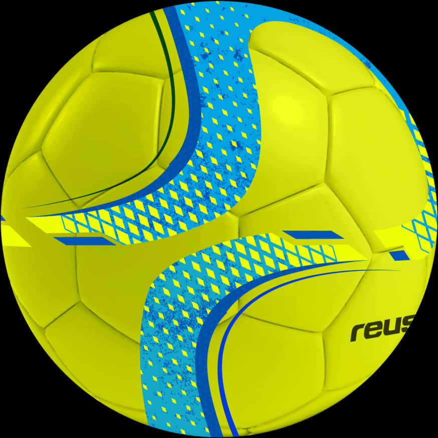 A Yellow Football Ball With Blue And Black Design