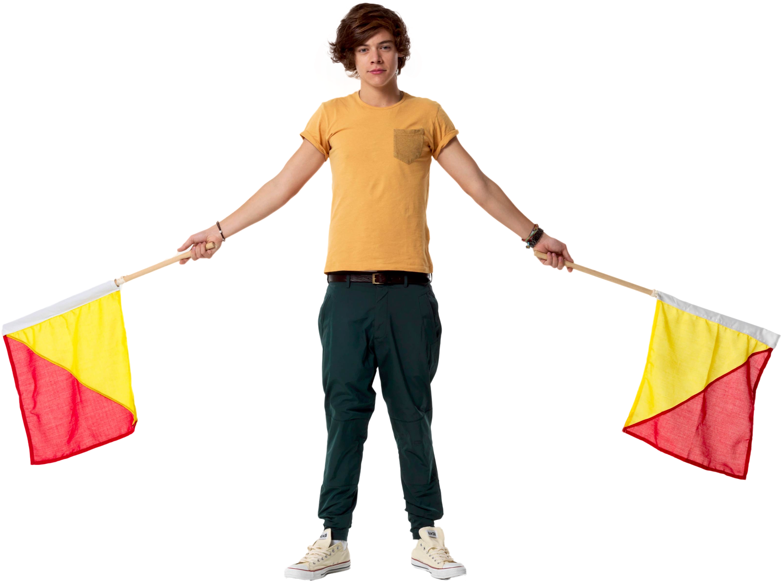 A Man Holding Two Flags