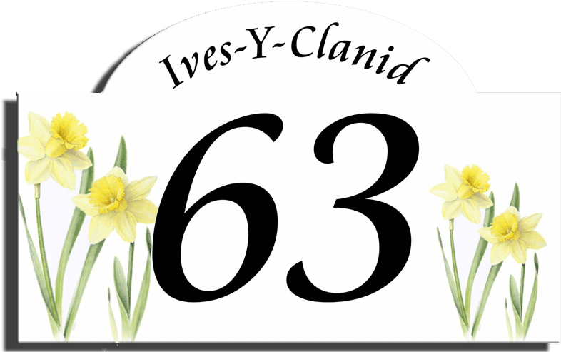 A White Sign With Yellow Flowers And Black Text