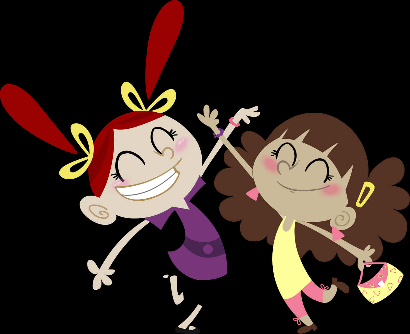Cartoon Girls Holding Hands And Smiling
