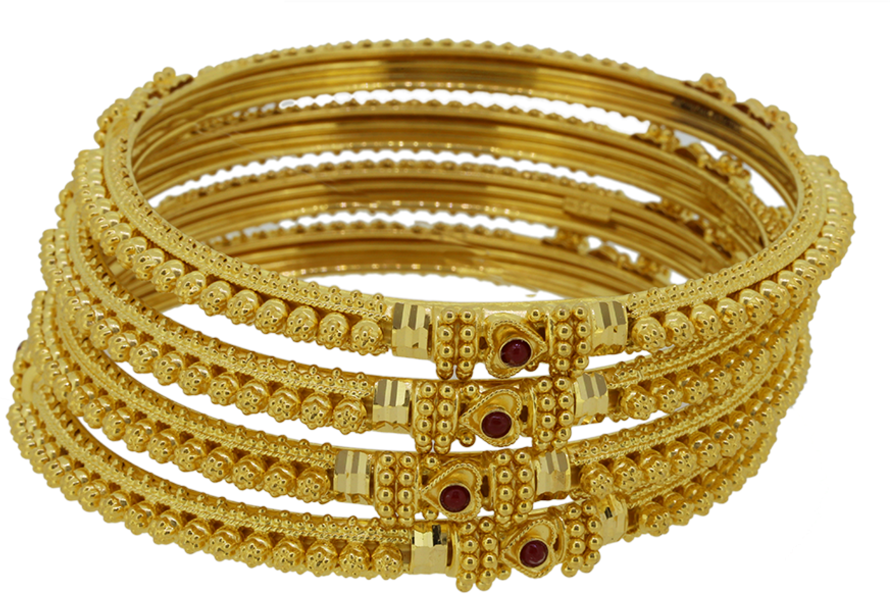A Gold Bracelets With Red Stones