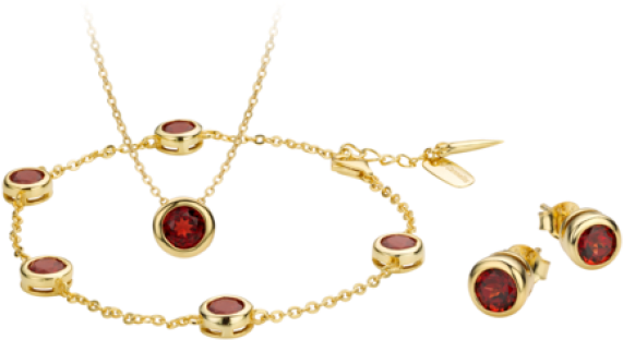 A Gold Chain With Red Stones And A Red Gem