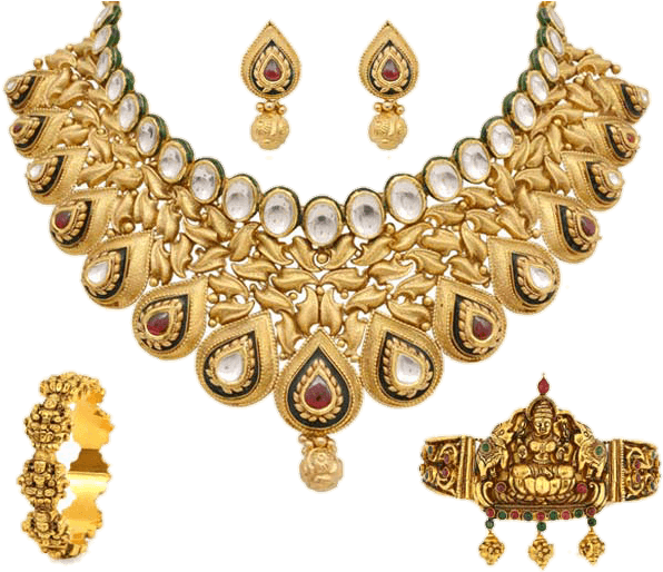 A Gold Necklace And Earrings