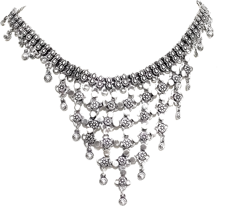 A Silver Necklace With Beads