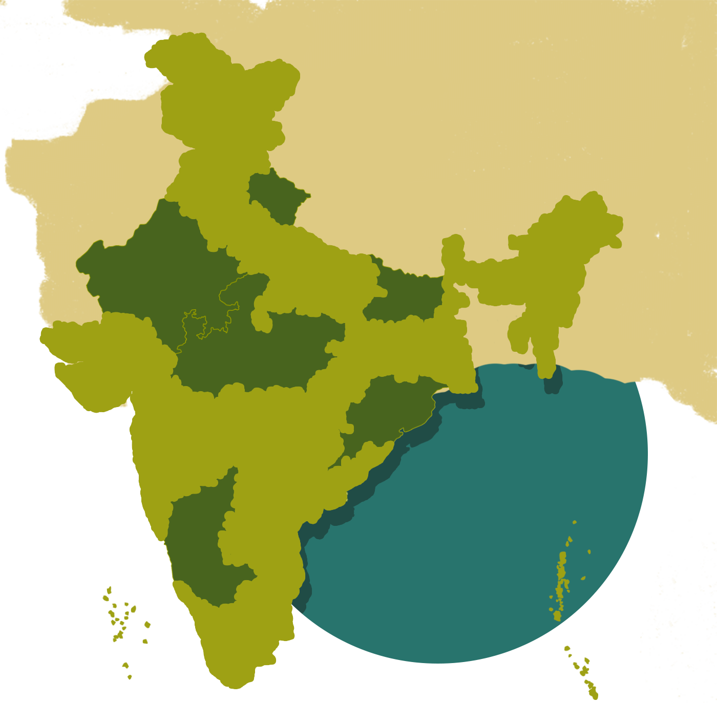 A Map Of India With A Blue Circle