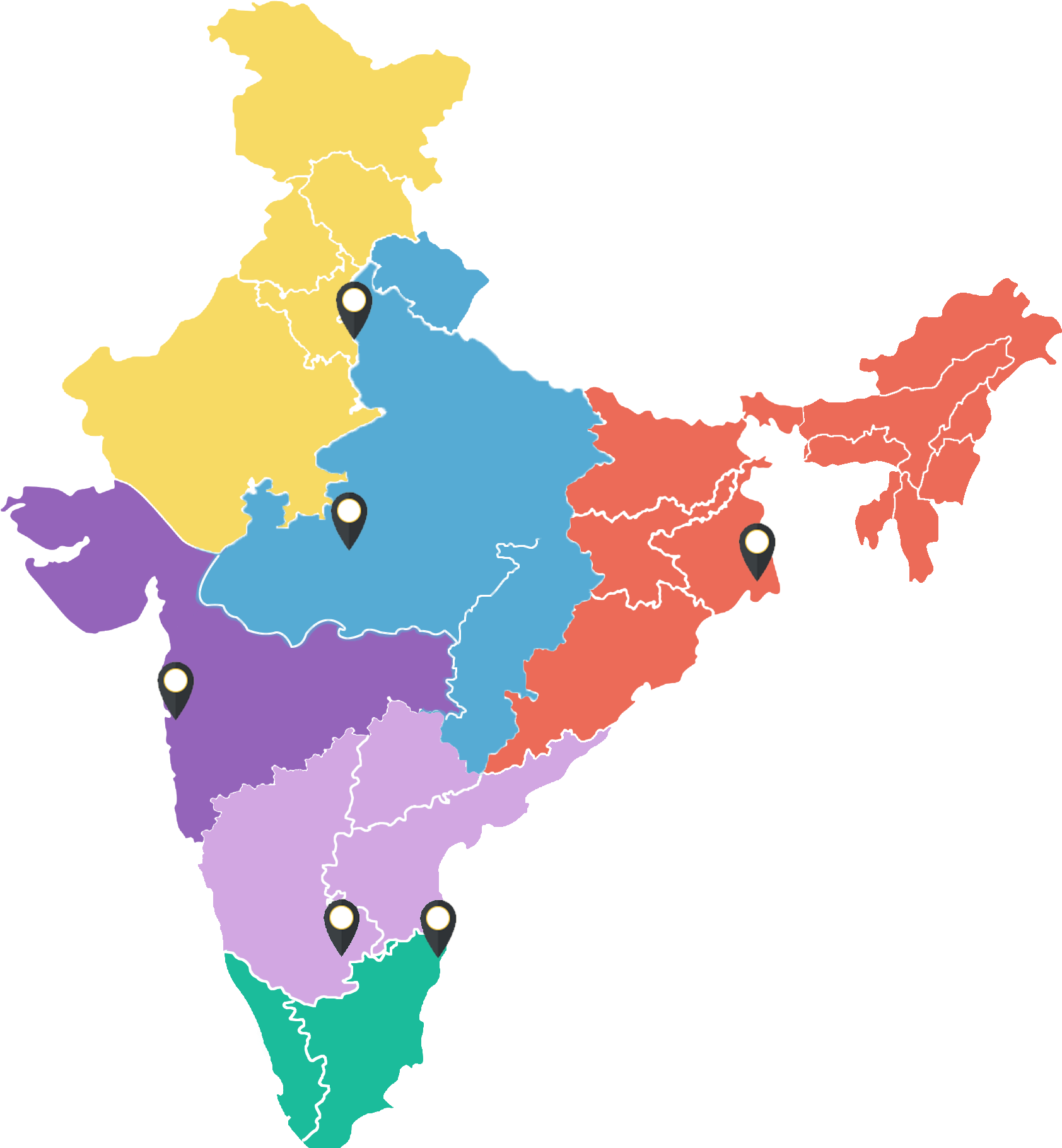 A Map Of India With Different Colored States