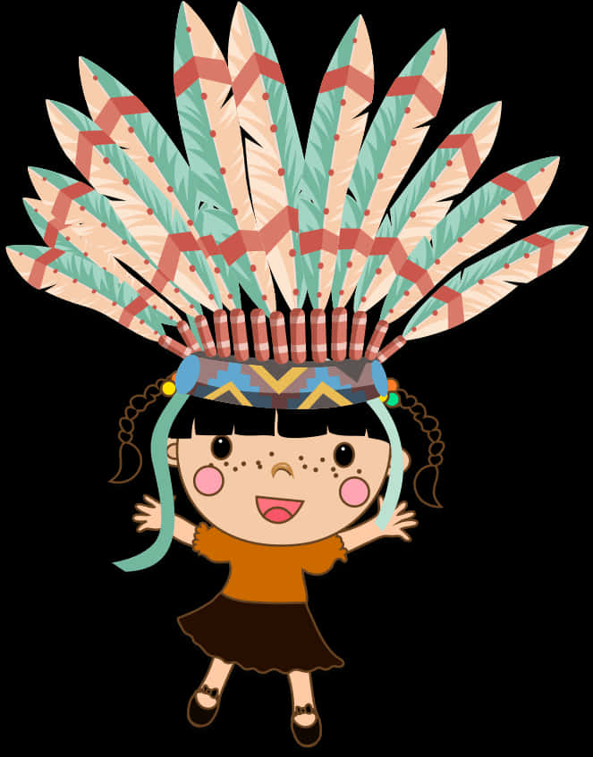 A Cartoon Of A Girl Wearing A Feather Headdress