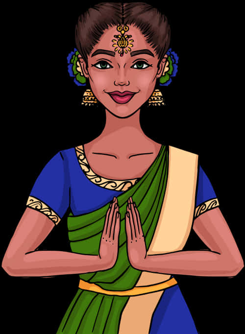 A Cartoon Of A Woman With Her Hands Together