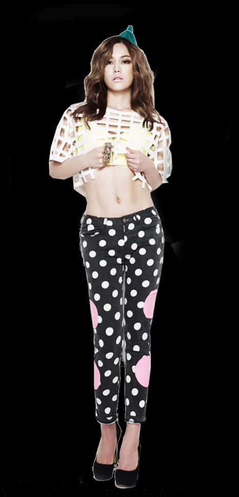 A Woman In A Polka Dot Outfit