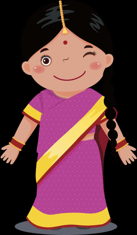 A Cartoon Of A Girl Wearing A Purple Dress
