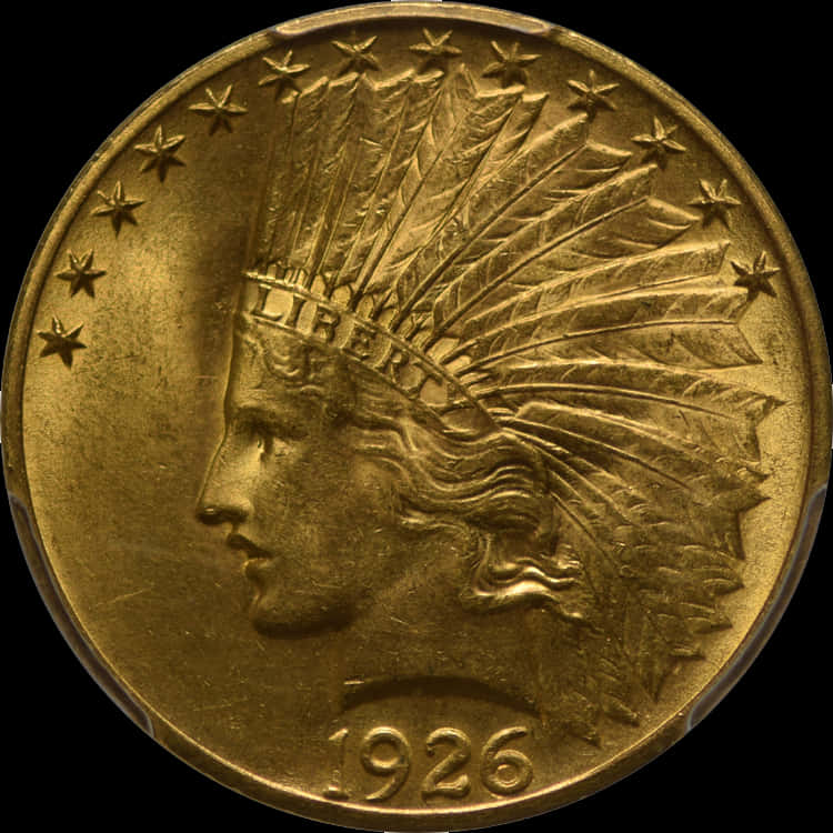 A Gold Coin With A Headdress And Stars
