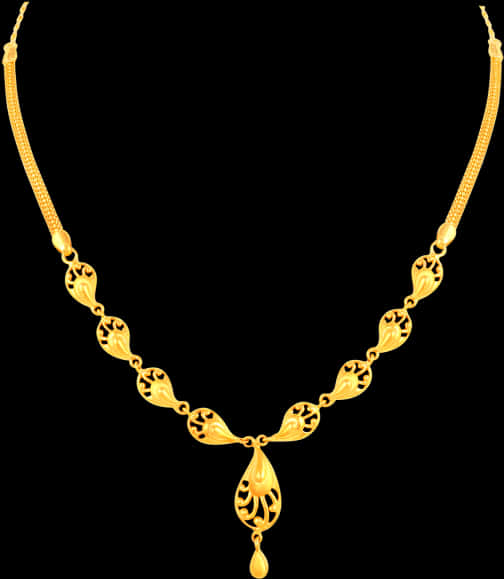 A Gold Necklace With A Black Background