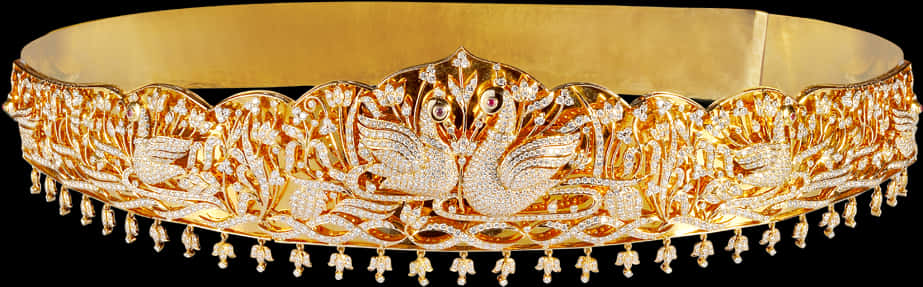 A Gold And Diamond Crown With Birds