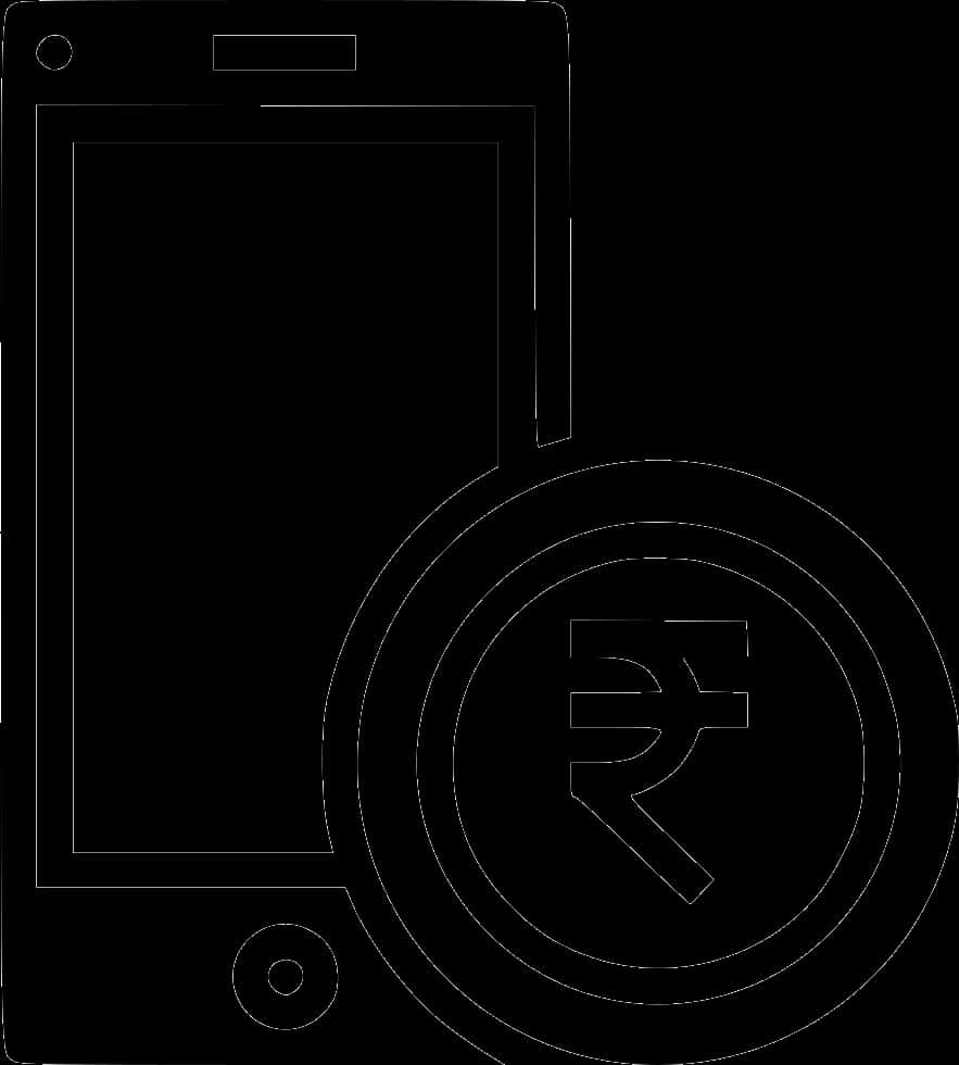A Black And White Picture Of A Phone And A Rupee Symbol