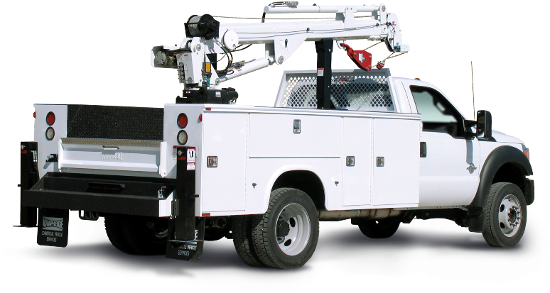 A White Truck With A Crane On Top