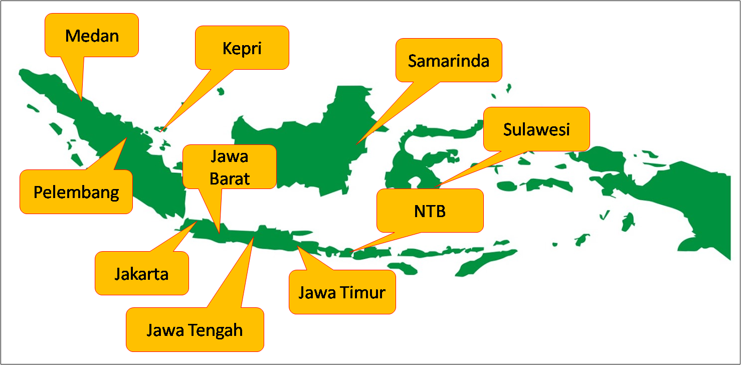 A Map Of Indonesia With Orange Labels