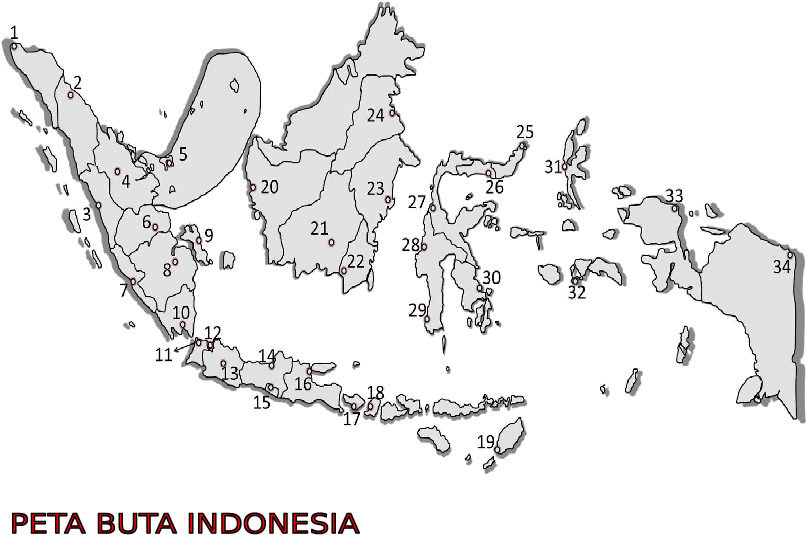 A Map Of Indonesia With Numbers And Names