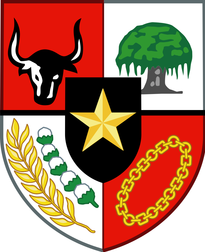 A Red And Black Shield With A Gold Star And A Tree