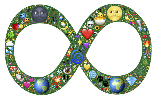 A Green Infinity Symbol With Many Different Symbols