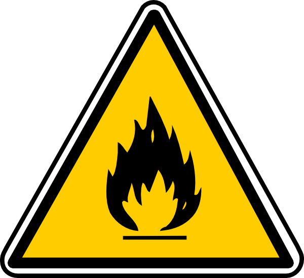 A Yellow Triangle Sign With A Black And Yellow Flame