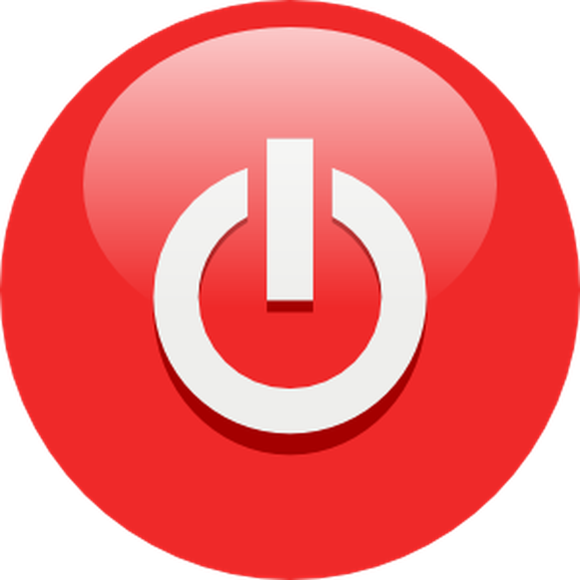 A Red Button With A White Power Button