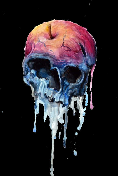 A Skull With A Apple Melting