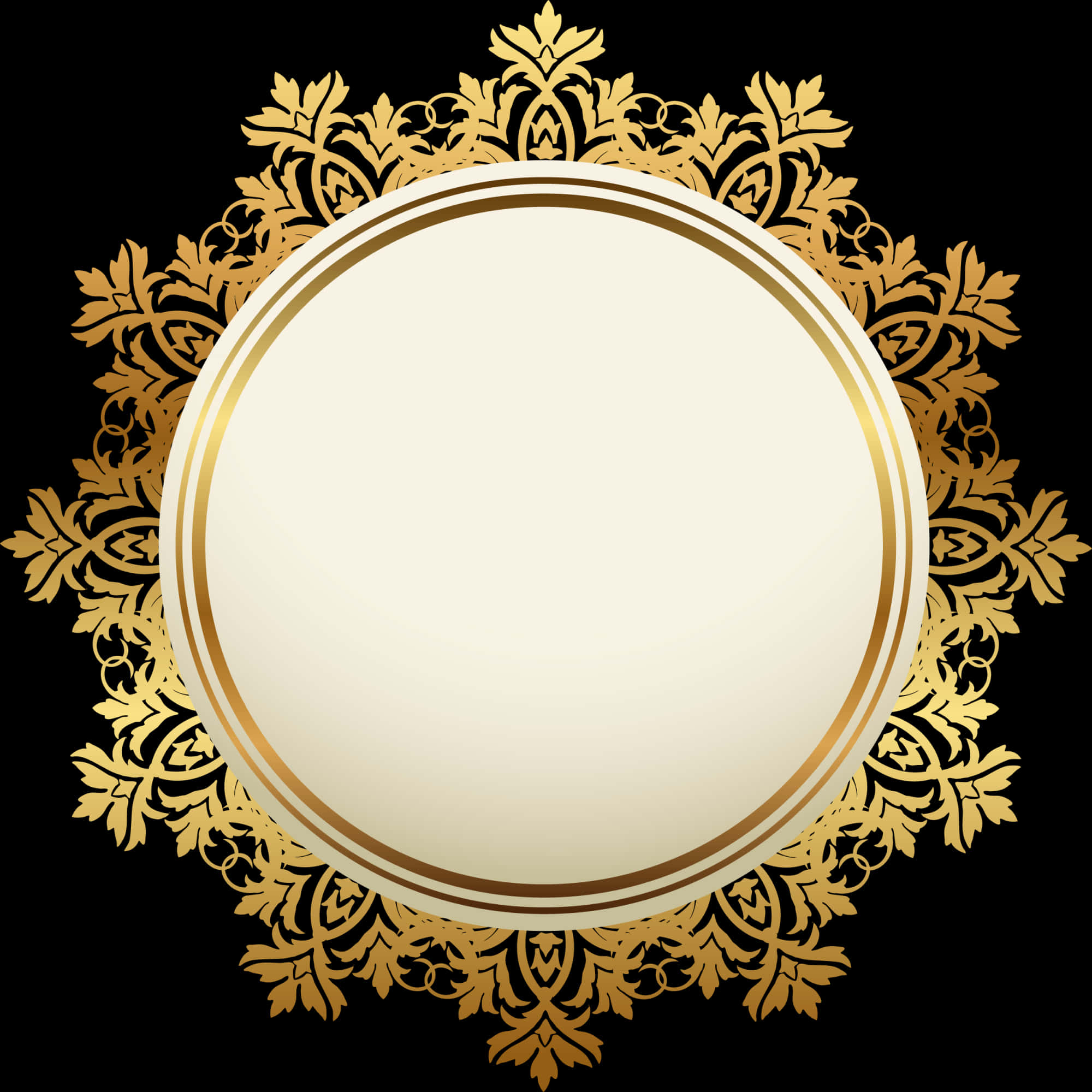 A White And Gold Circular Frame With A Gold Border