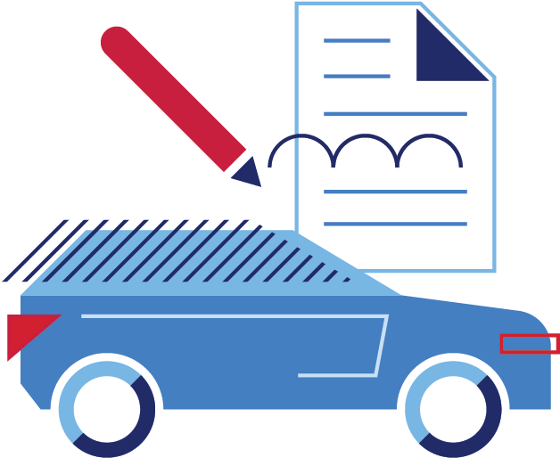 A Blue Car With A Pen And Paper