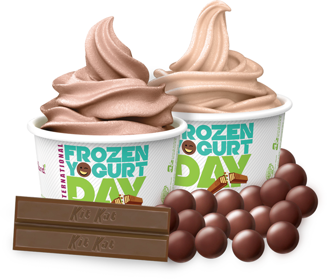 Two Cups Of Frozen Yogurt And Chocolate Candies