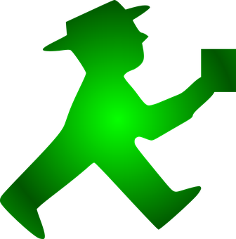 A Green Silhouette Of A Man Holding A Box