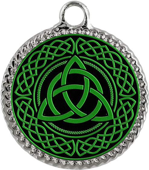 A Green And Silver Medallion With A Black Background