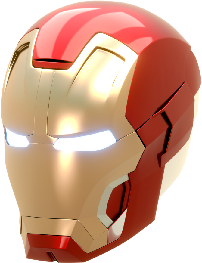 A Red And Gold Helmet With Glowing Eyes