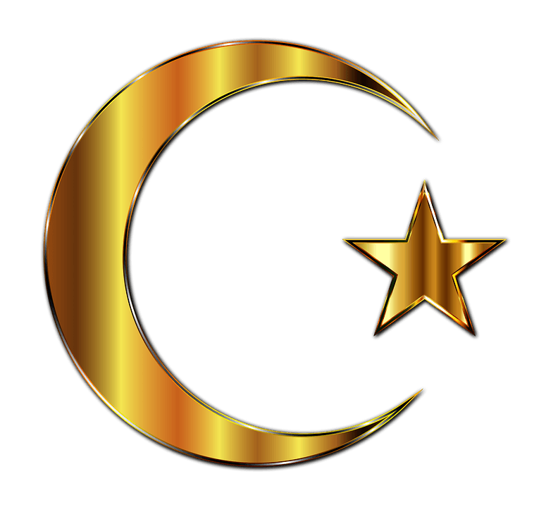 A Gold Crescent Moon And Star