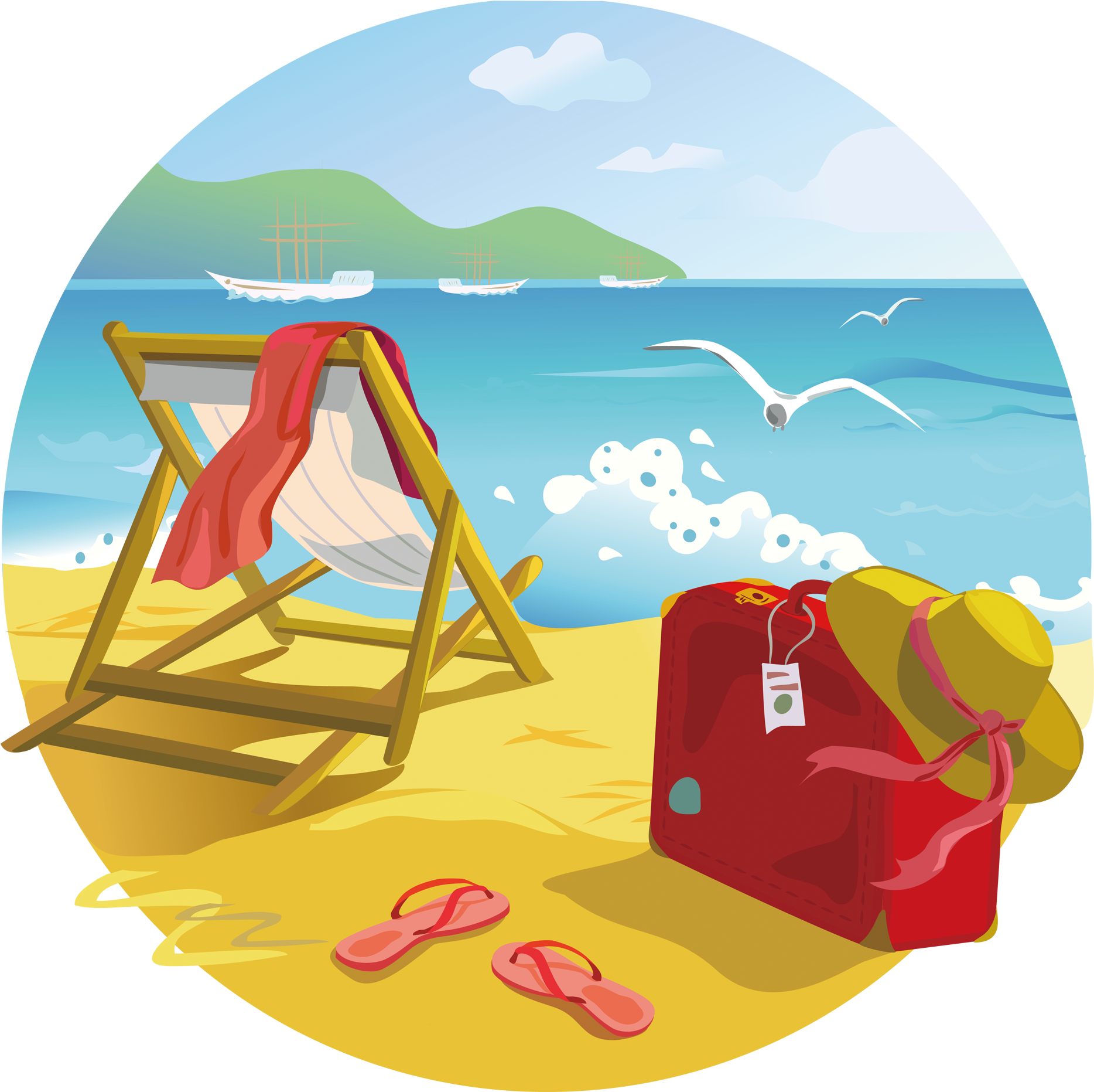 A Beach Chair And A Hat On A Beach