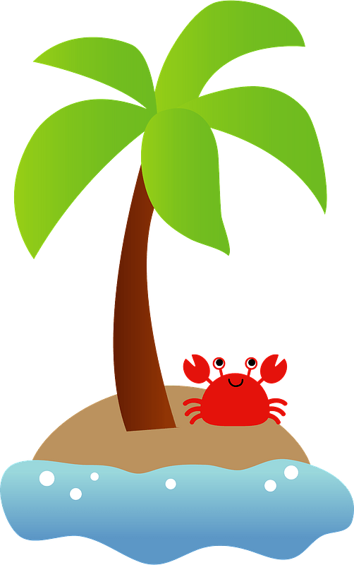 A Cartoon Of A Crab On A Palm Tree
