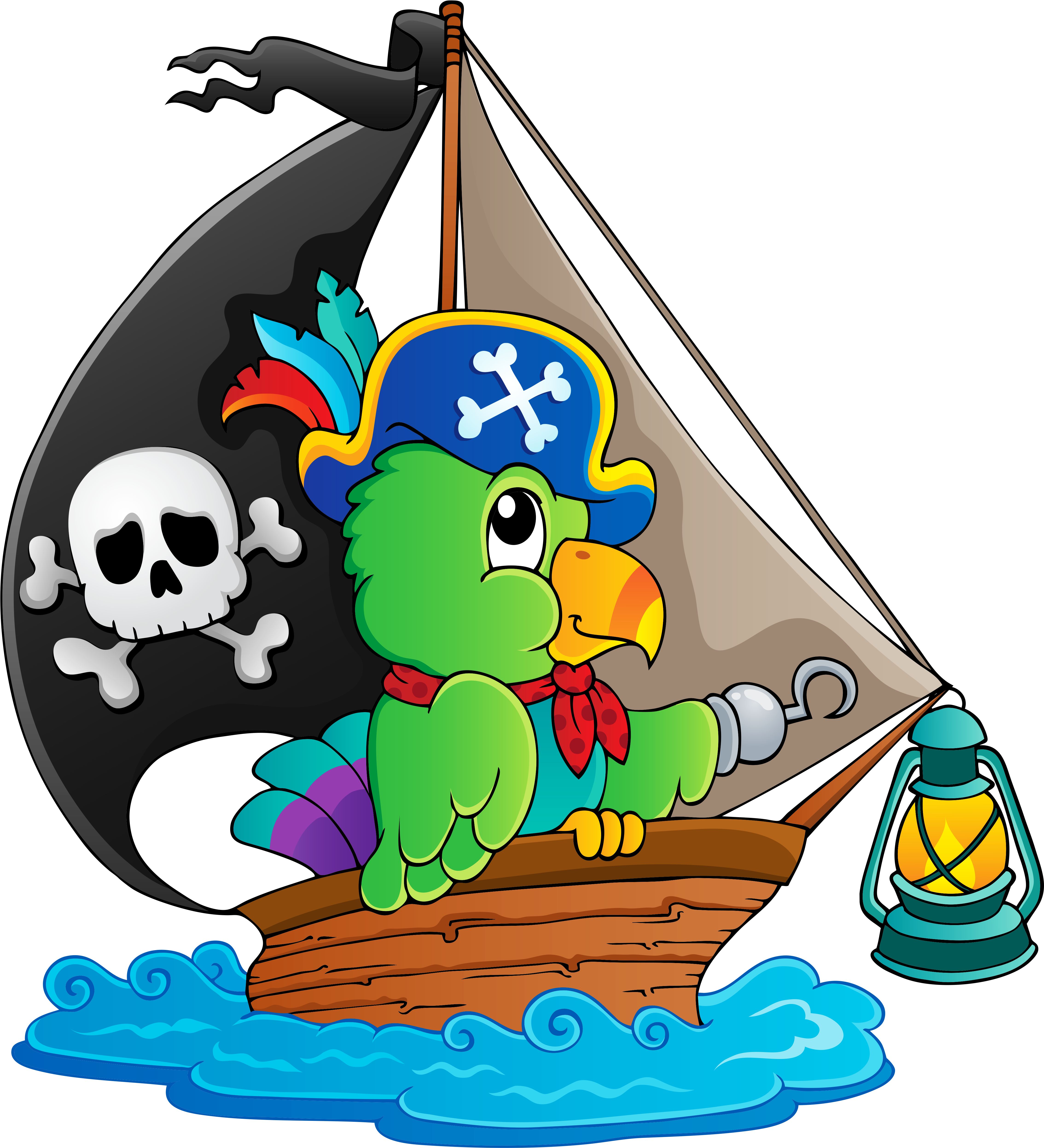 Cartoon Parrot On A Boat