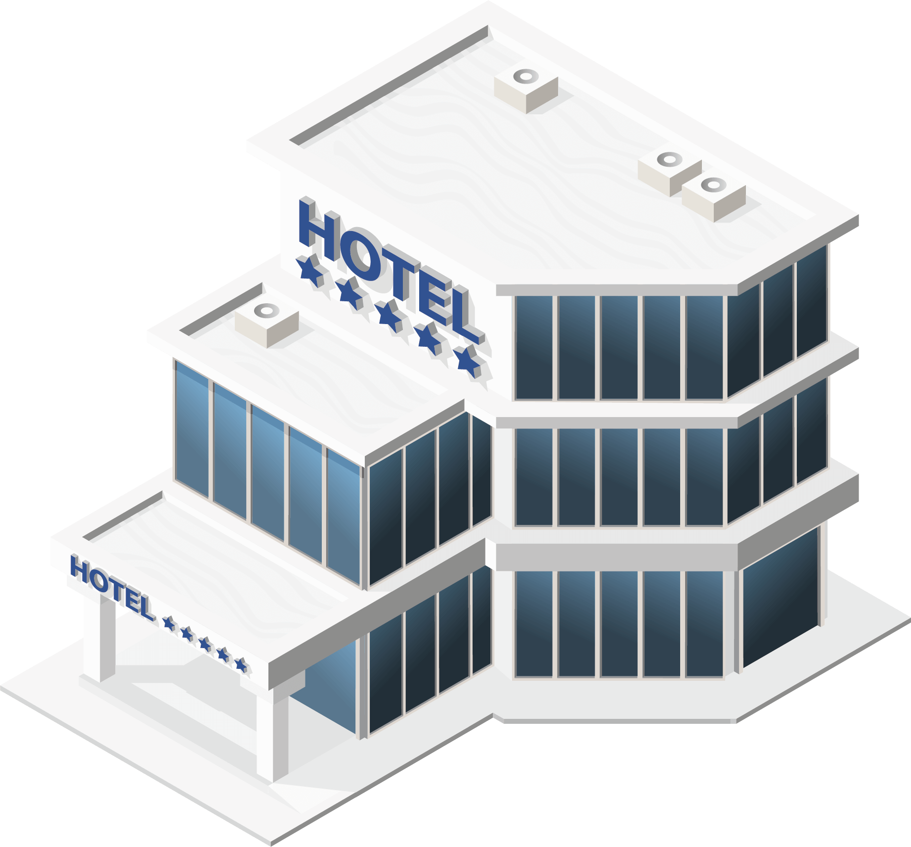 A White Hotel With Blue Text