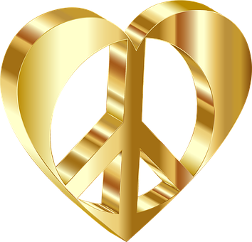 A Gold Peace Sign In A Heart Shape