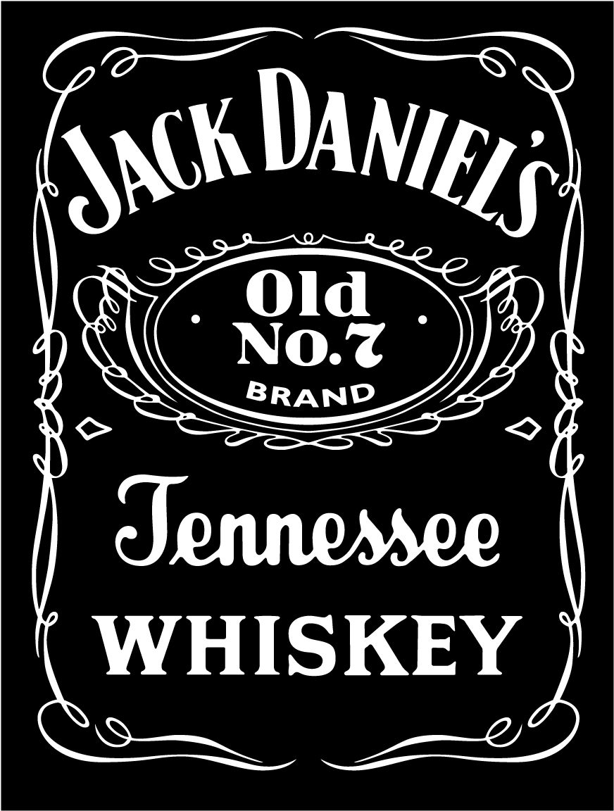 A Black And White Label With White Text With Jack Daniel's In The Background