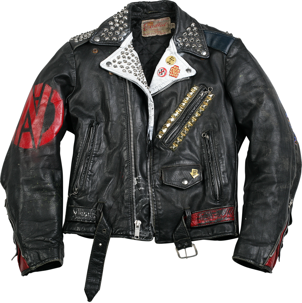 A Black Leather Jacket With Red Patches