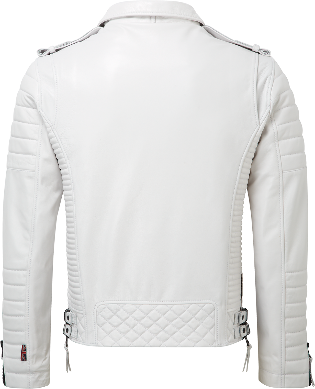 A White Leather Jacket With A Black Background