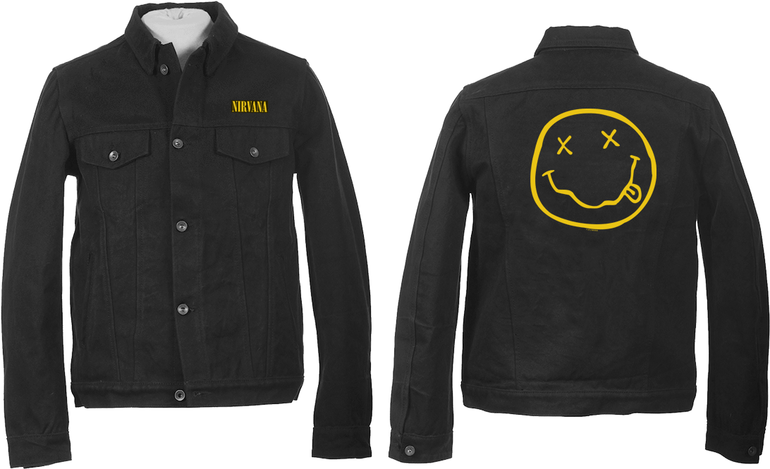 A Black Jacket With A Smiley Face On The Back