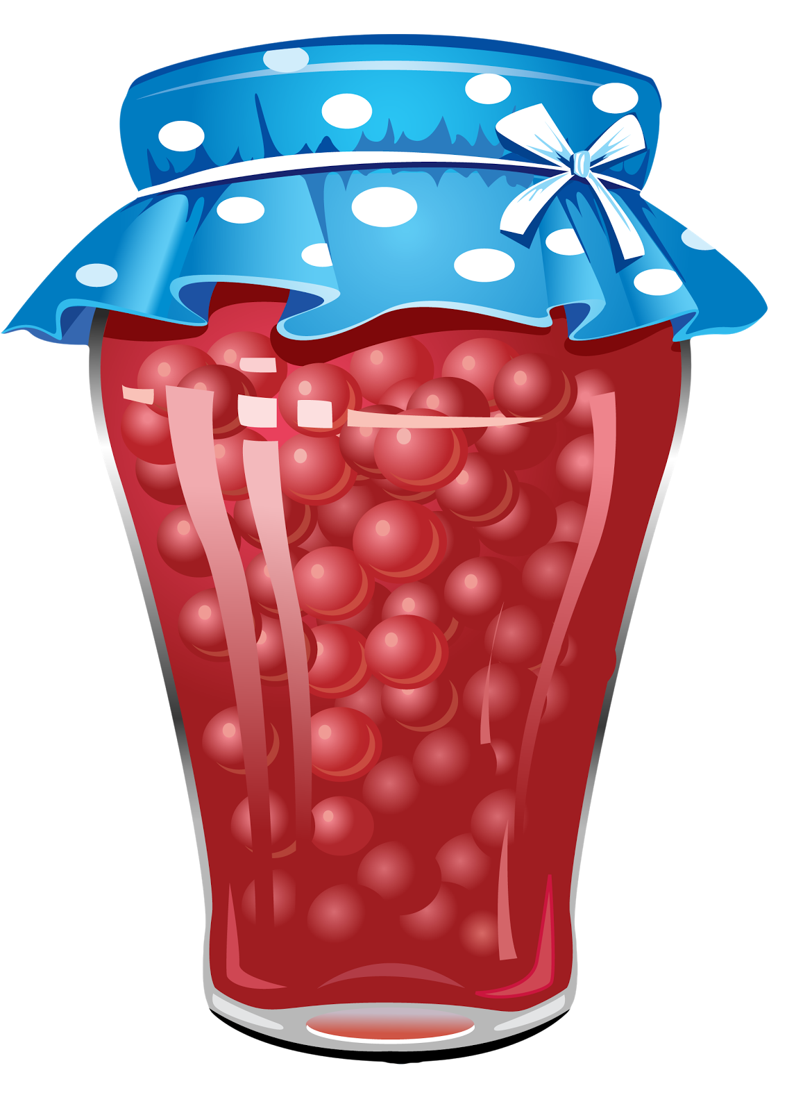 A Jar Of Red Liquid With A Blue And White Polka Dot Top