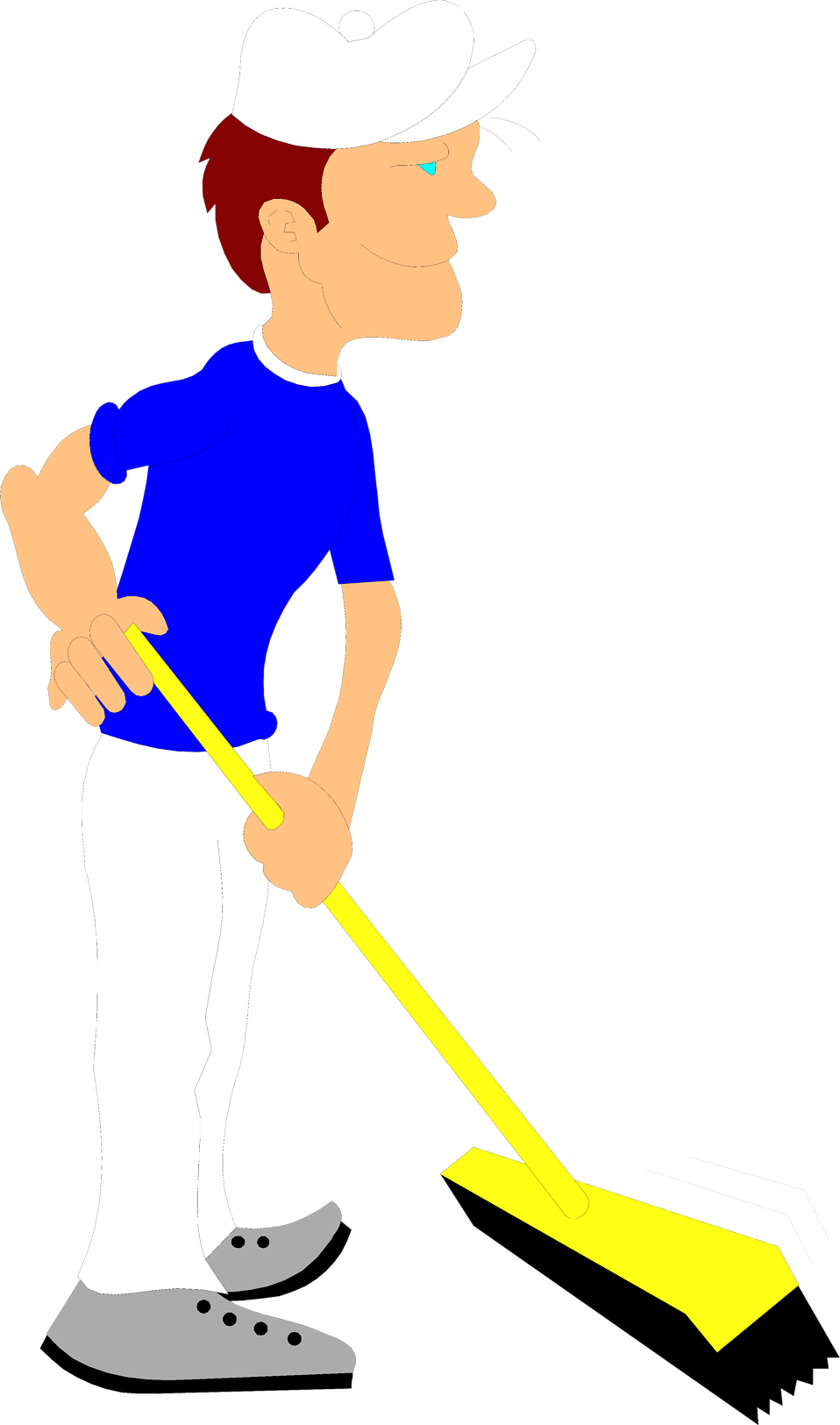 Cartoon A Cartoon Of A Man Holding A Broom