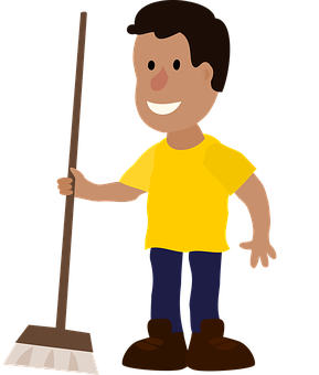 A Cartoon Of A Man Holding A Broom