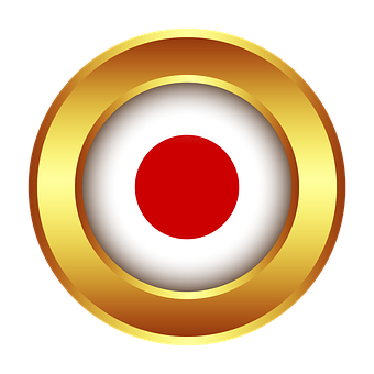 A Red And White Circle In A Gold Frame