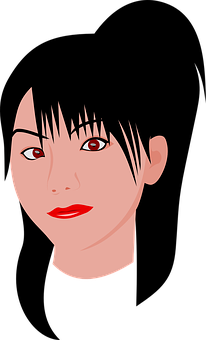 A Woman With Red Eyes And Black Hair