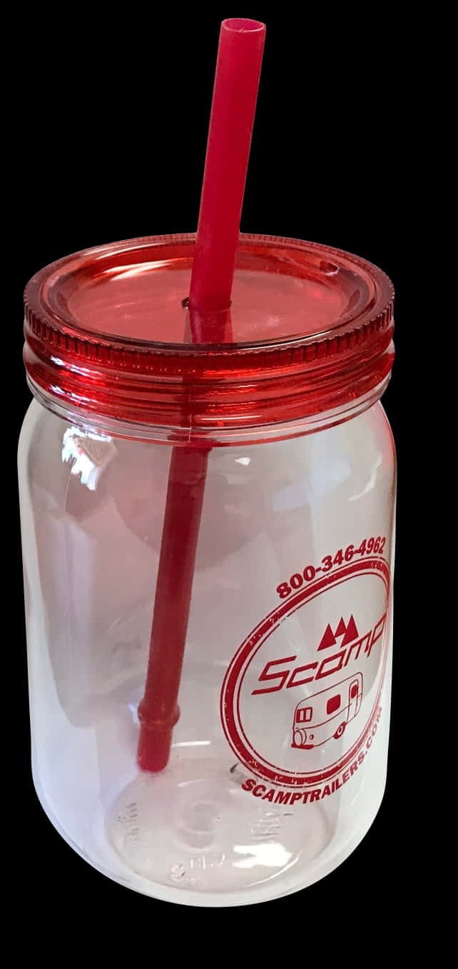 A Clear Plastic Jar With A Red Straw