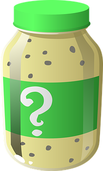 A Green And White Jar With A Question Mark