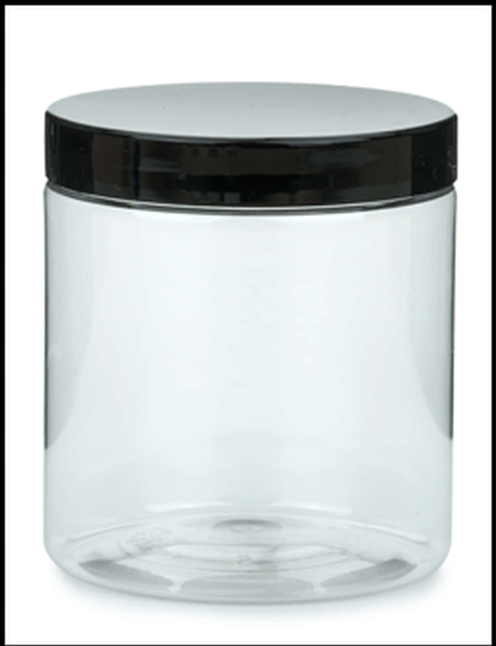 A Clear Plastic Container With A Black Lid